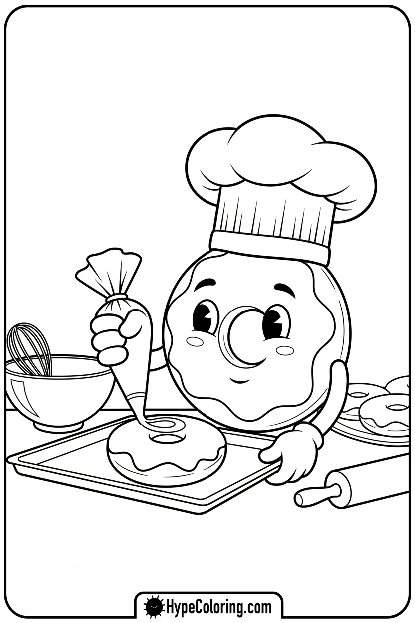 chef-doughnut-decorating - coloring pages of doughnuts