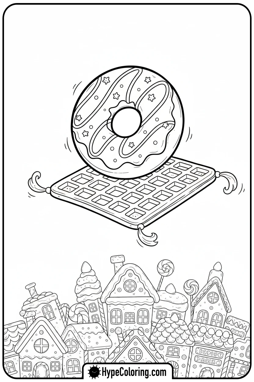 doughnut-flying-on-waffle-carpet - coloring pages of doughnuts
