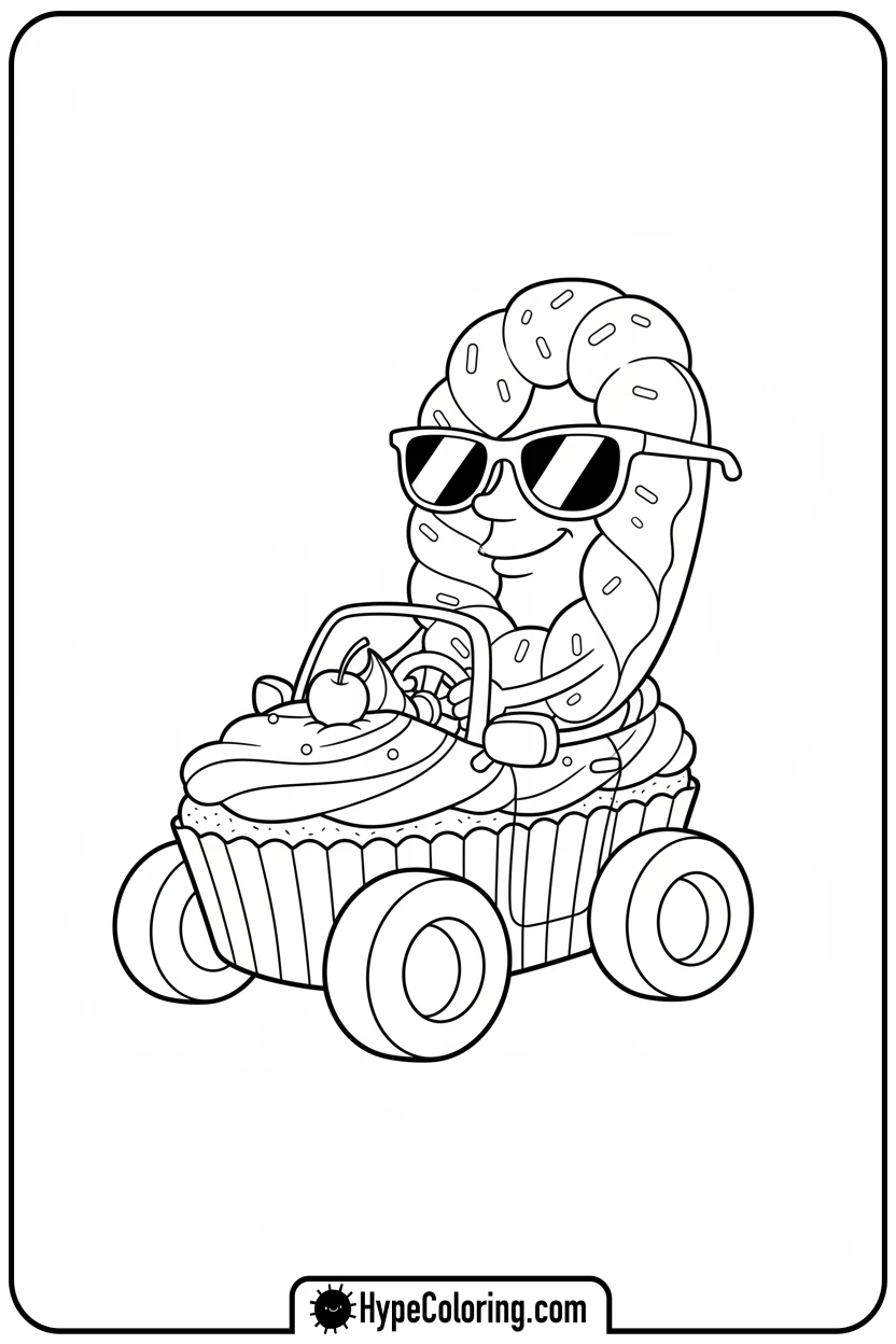 doughnut-driving-cupcake-car - coloring pages of doughnuts