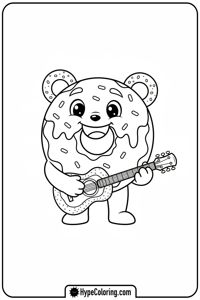 doughnut-playing-pretzel-guitar - coloring pages of doughnuts