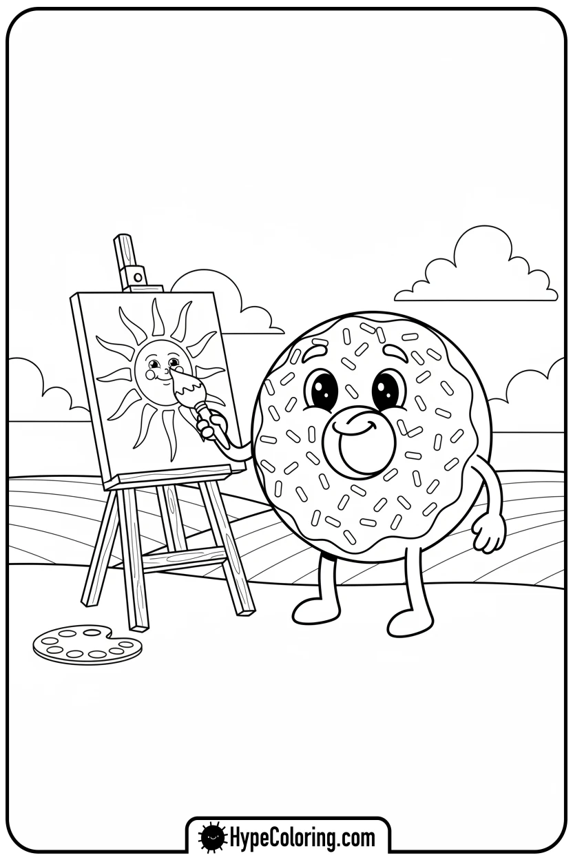 doughnut-painting-a-sun - coloring pages of doughnuts