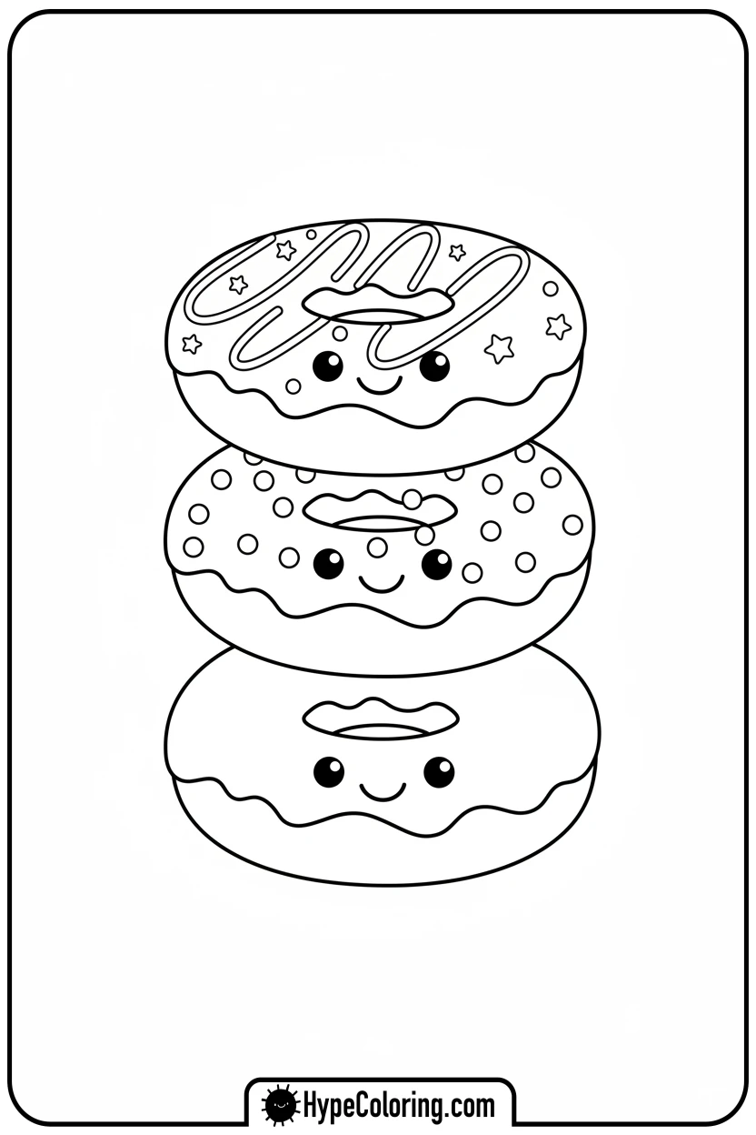 stack-of-three-happy-doughnuts - coloring pages of doughnuts