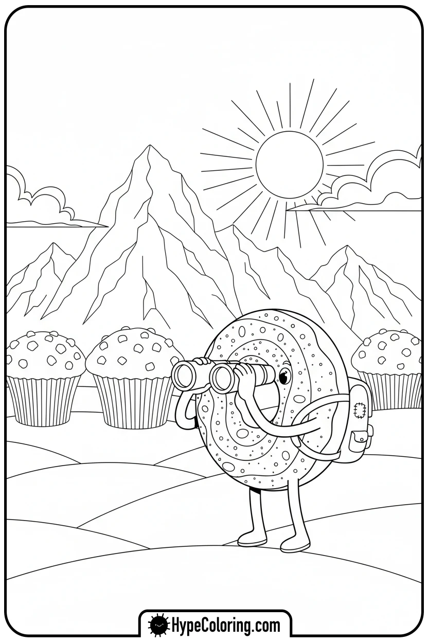 doughnut-explorer-with-binoculars - coloring pages of doughnuts