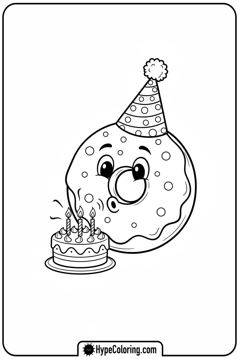 doughnut-blowing-out-cake-candles - coloring pages of doughnuts