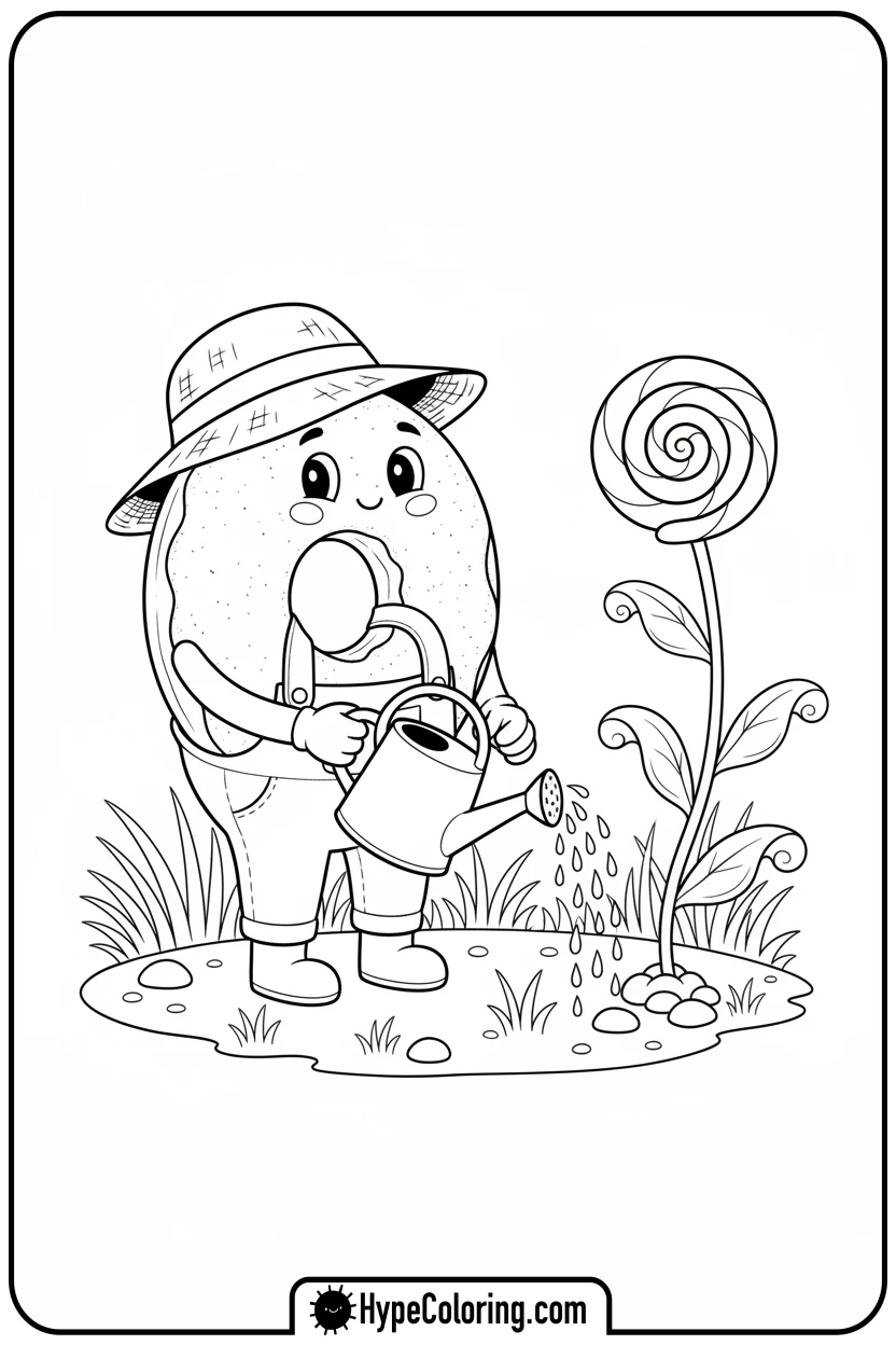 doughnut-watering-lollipop-flower - coloring pages of doughnuts
