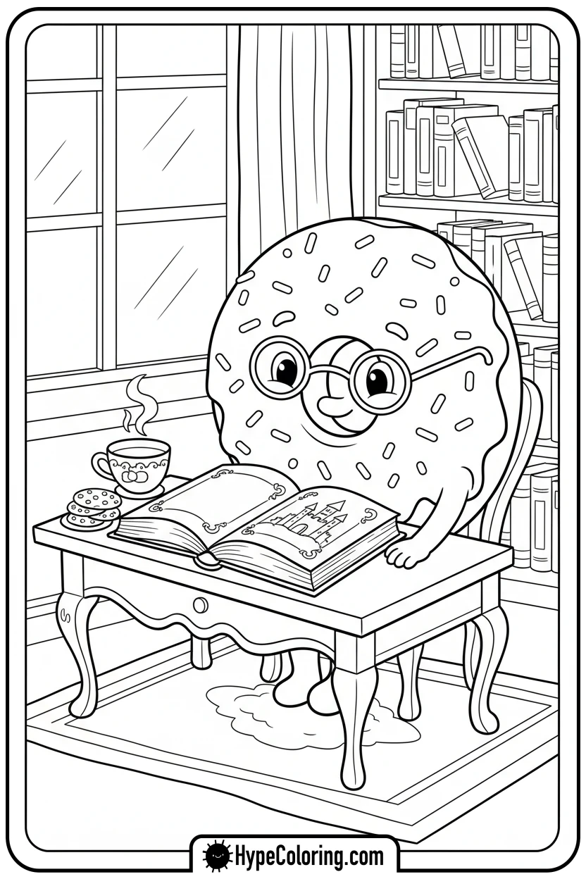 doughnut-reading-at-desk - coloring pages of doughnuts