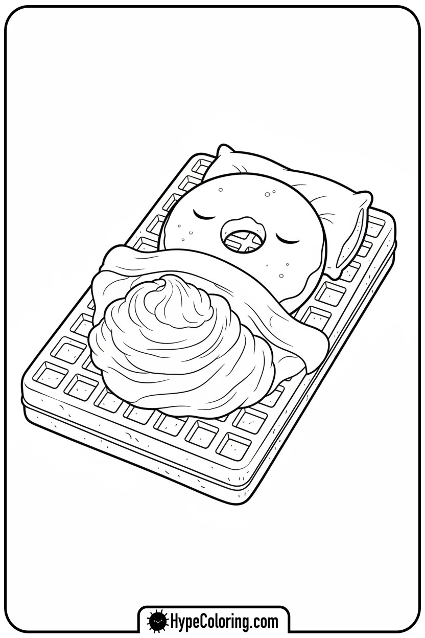 sleeping-doughnut-in-waffle-bed - coloring pages of doughnuts