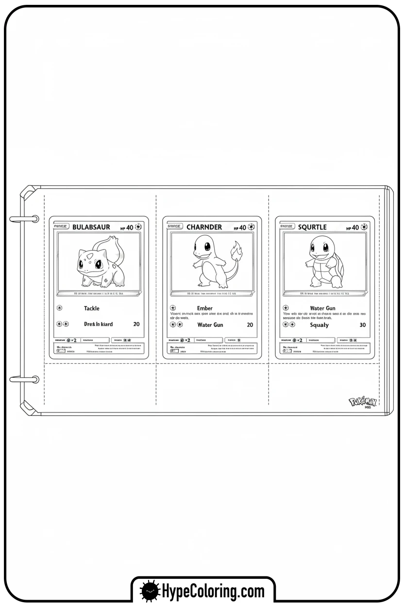 open-binder-with-kanto-starter-cards - coloring pages of pokemon cards