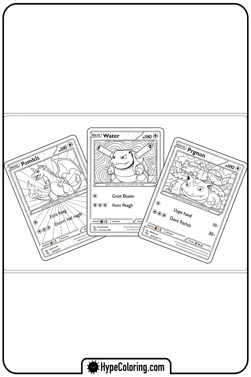 fanned-fire-water-grass-pokemon-cards - coloring pages of pokemon cards
