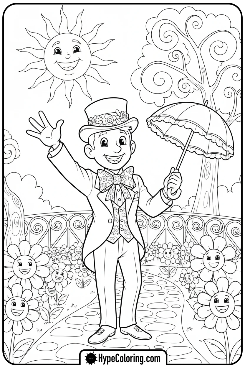 dandy-waving-with-parasol - dandy's world coloring page