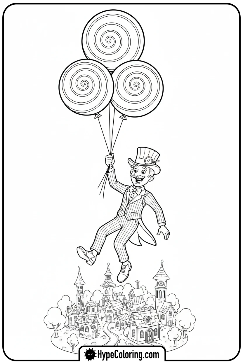 dandy-floating-with-balloons - dandy's world coloring page