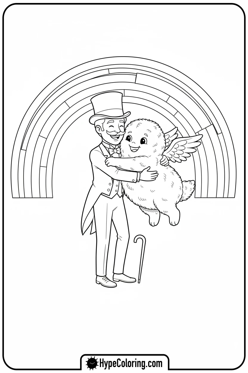 dandy-hugging-cloud-creature - dandy's world coloring page