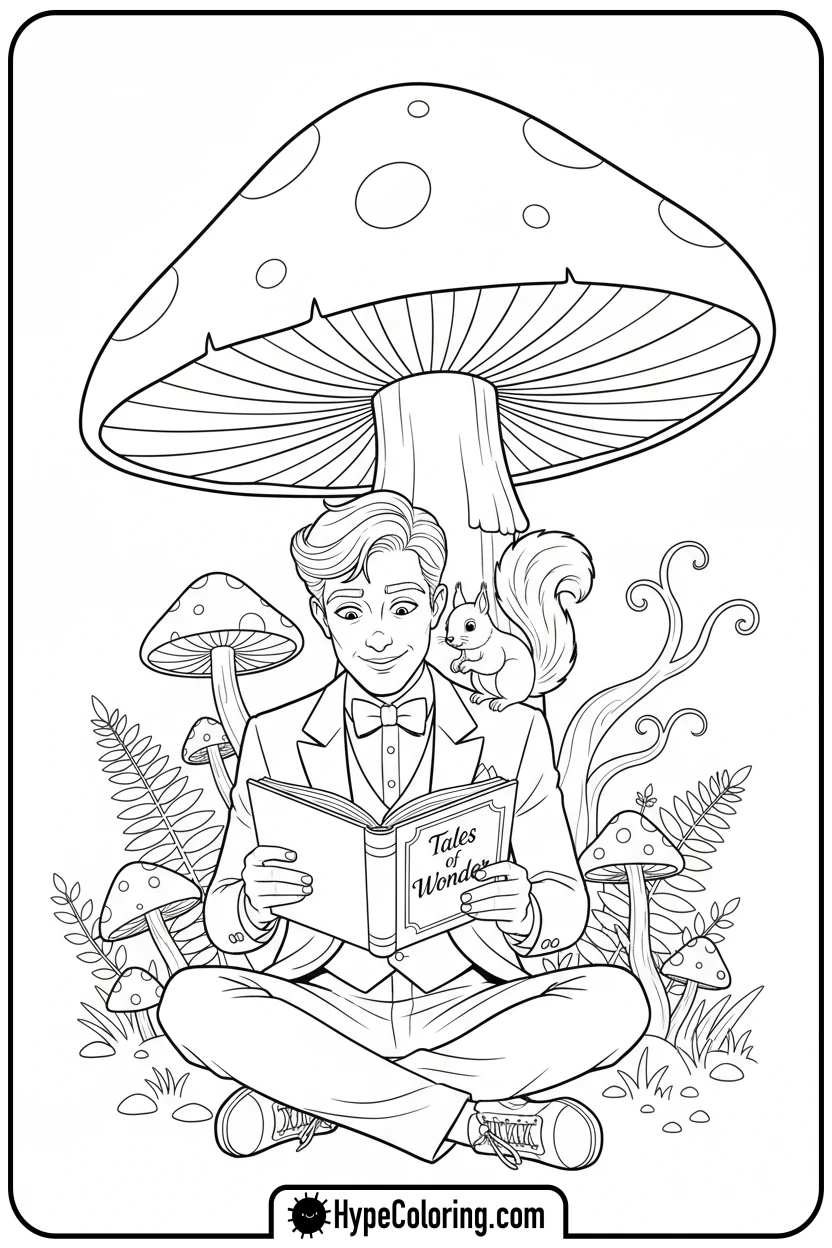 dandy-reading-under-mushroom - dandy's world coloring page