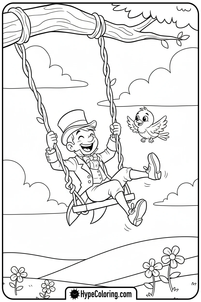 dandy-swinging-on-vine - dandy's world coloring page