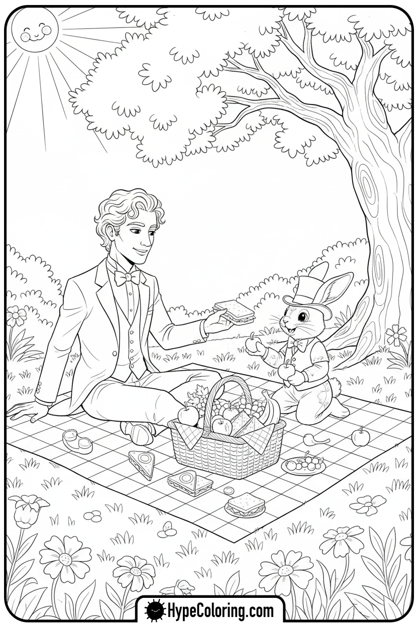 dandy-having-picnic-with-rabbit - dandy's world coloring page