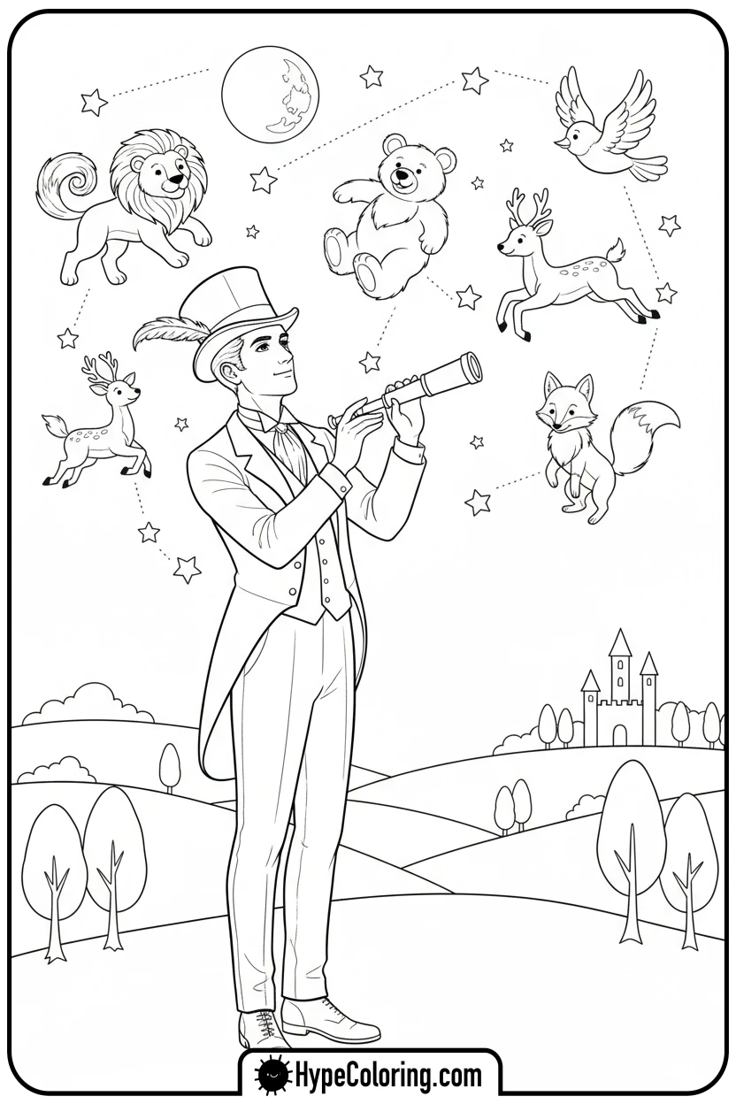 dandy-stargazing-with-telescope - dandy's world coloring page