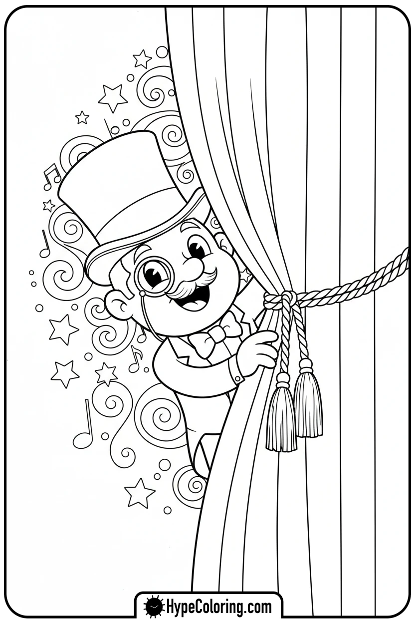 dandy-peeking-from-curtain - dandy's world coloring page