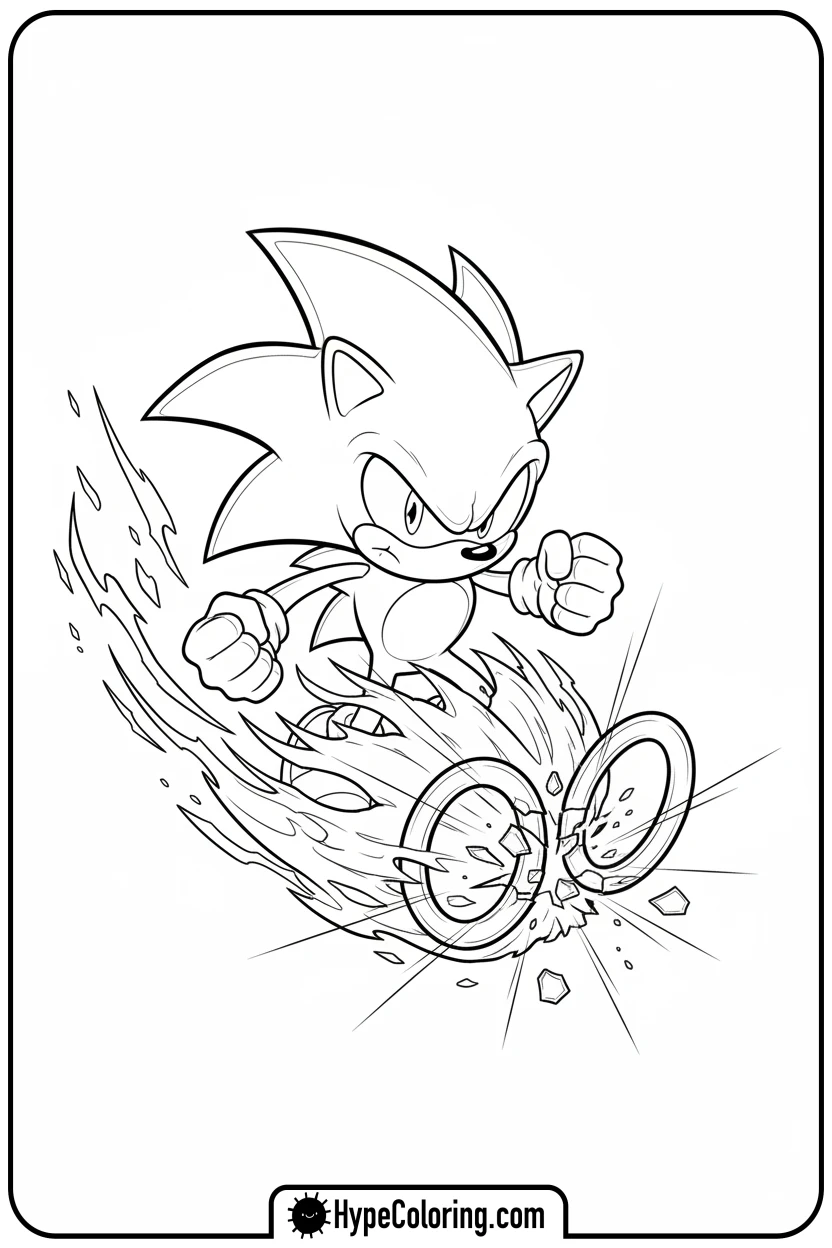dark-sonic-bursting-through-rings - dark sonic coloring pages