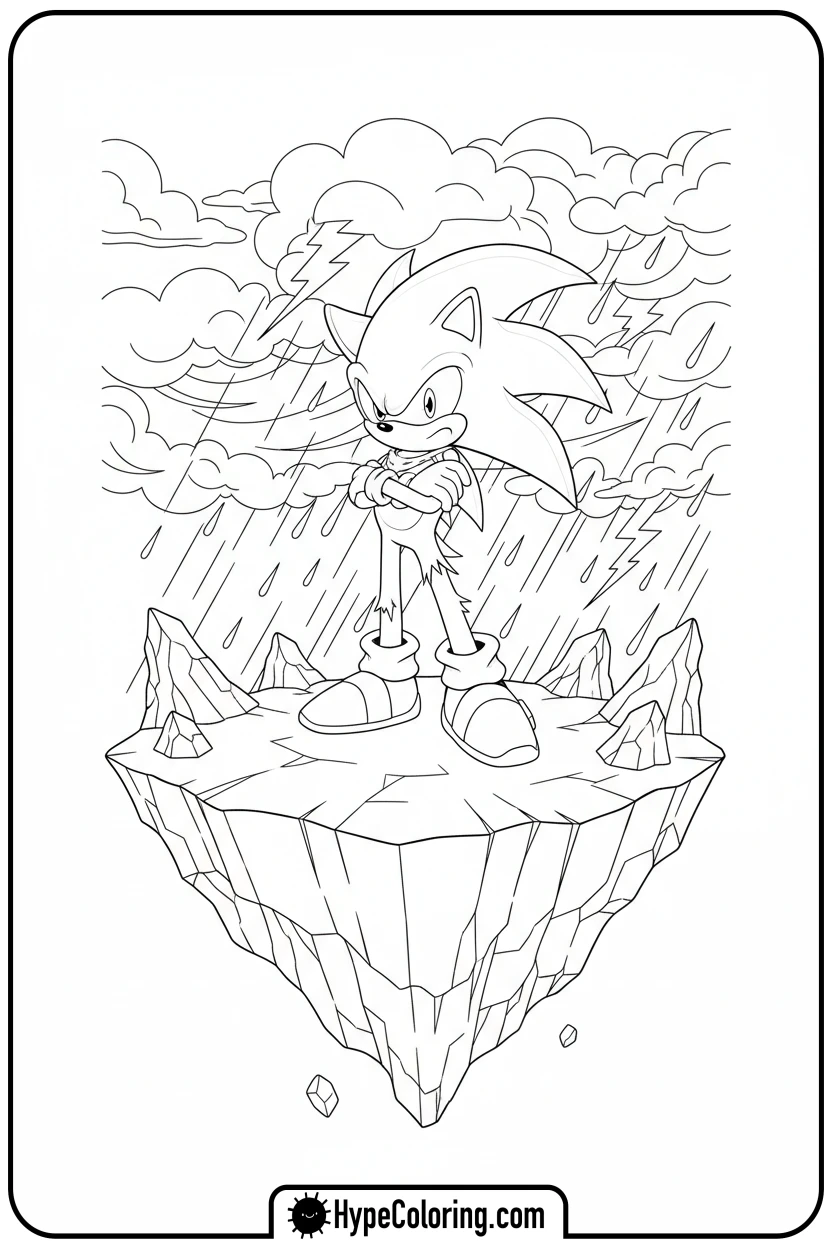 dark-sonic-on-floating-island - dark sonic coloring pages