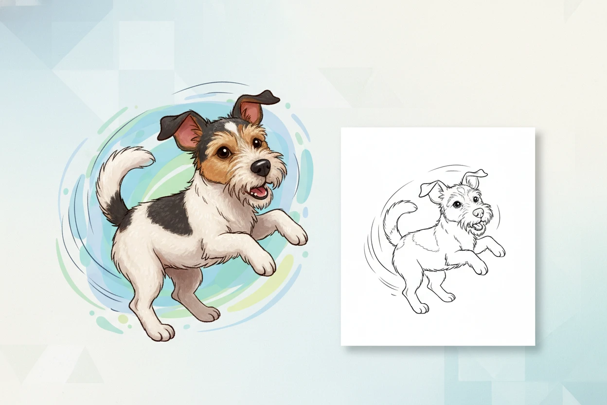 an-energetic-small-terrier-spinning - dog coloring book pages