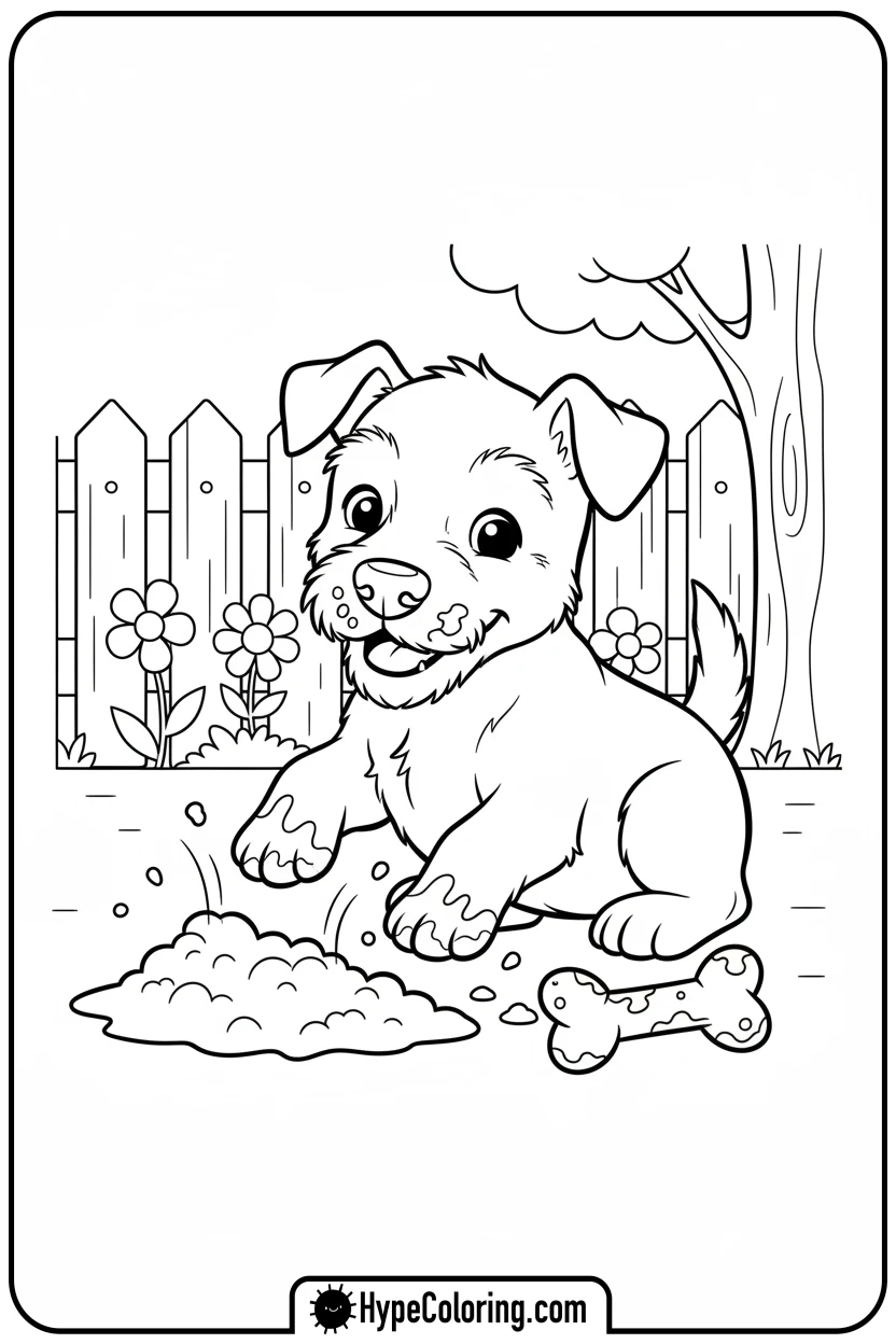 terrier-digging-for-a-bone - dog coloring book pages