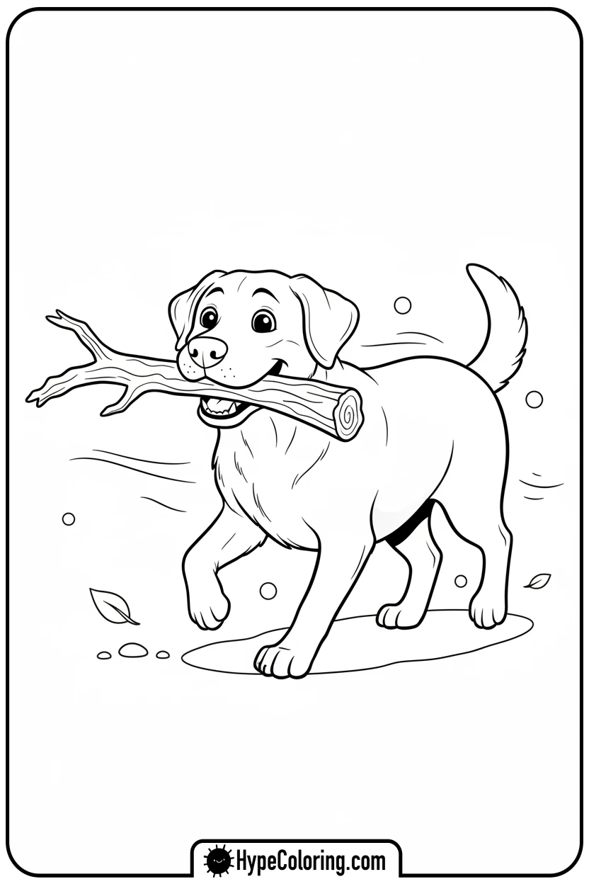 labrador-fetching-a-stick - dog coloring book pages