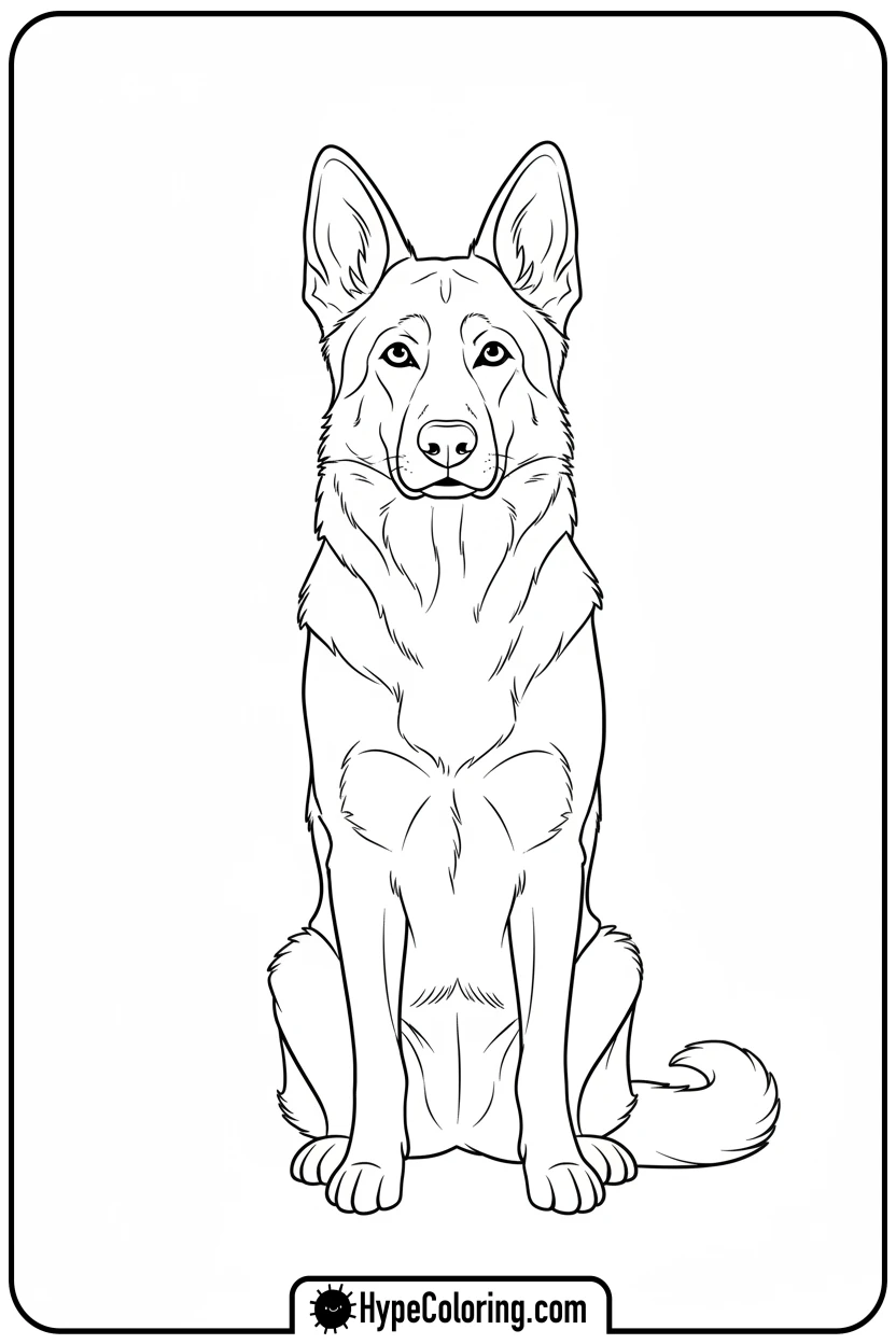 german-shepherd-sitting-patiently - dog coloring book pages