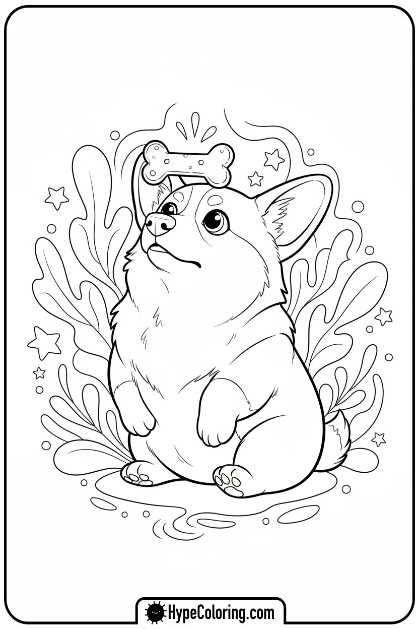 corgi-balancing-treat-on-nose - dog coloring book pages
