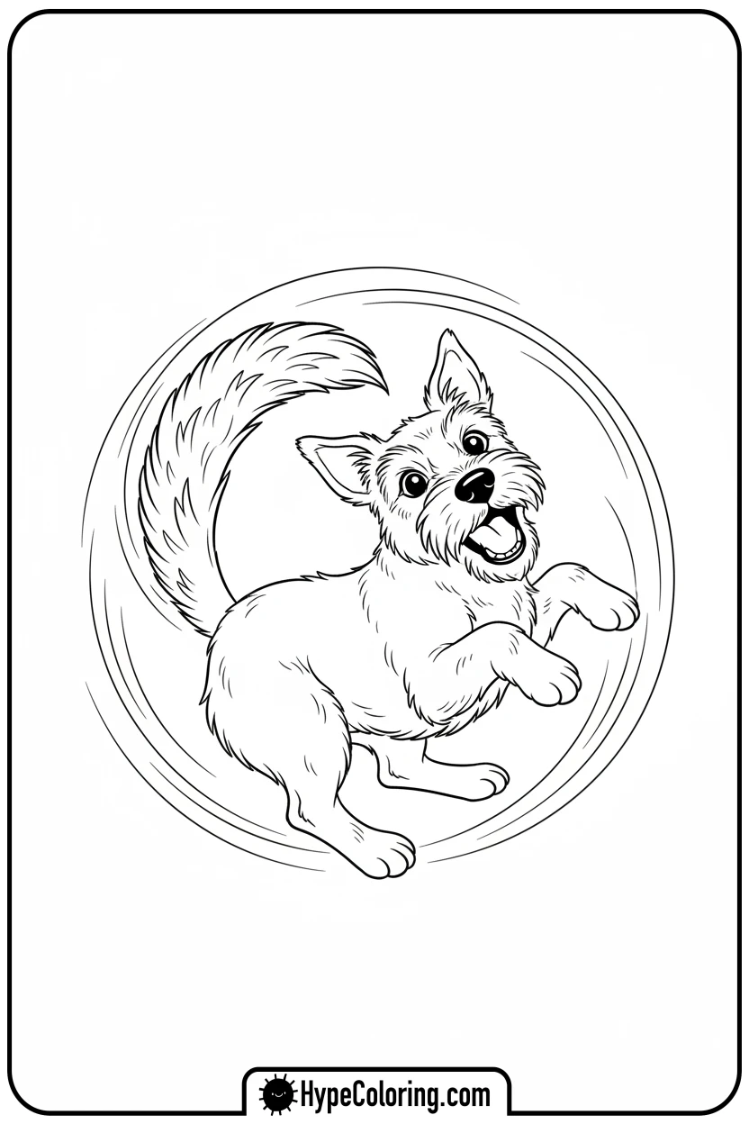 terrier-chasing-its-own-tail - dog coloring book pages