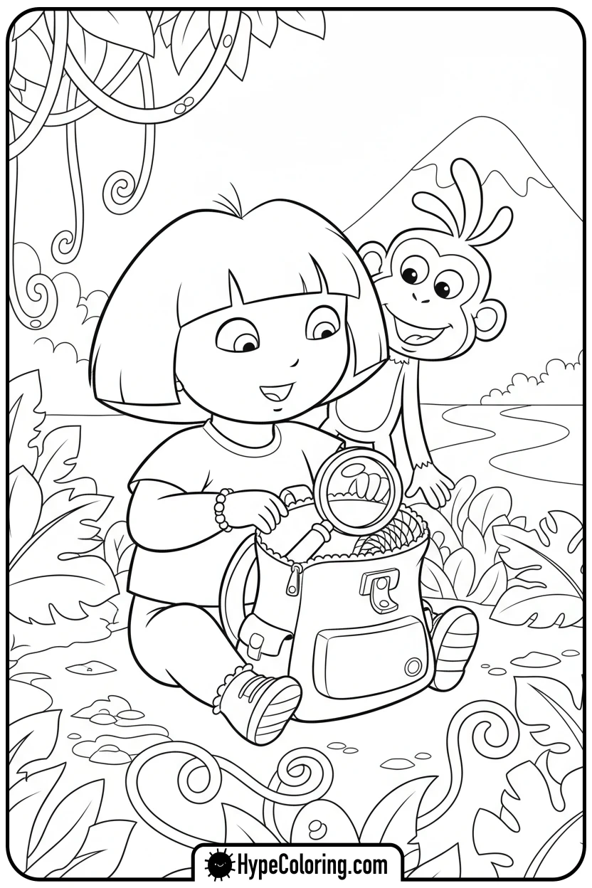dora-opening-backpack-with-boots - dora the explorer coloring pages