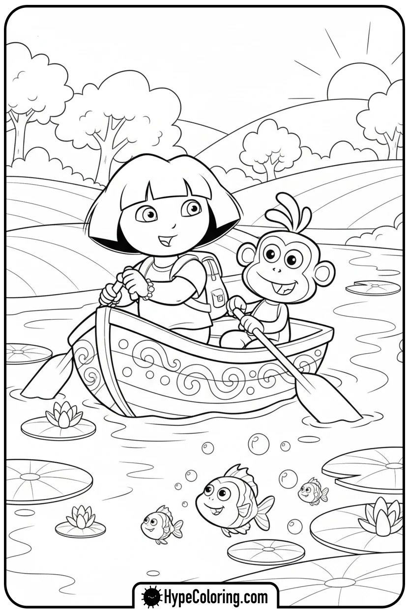 dora-and-boots-on-a-rowboat - dora the explorer coloring pages