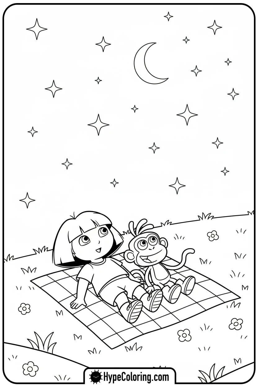 dora-and-boots-stargazing - dora the explorer coloring pages