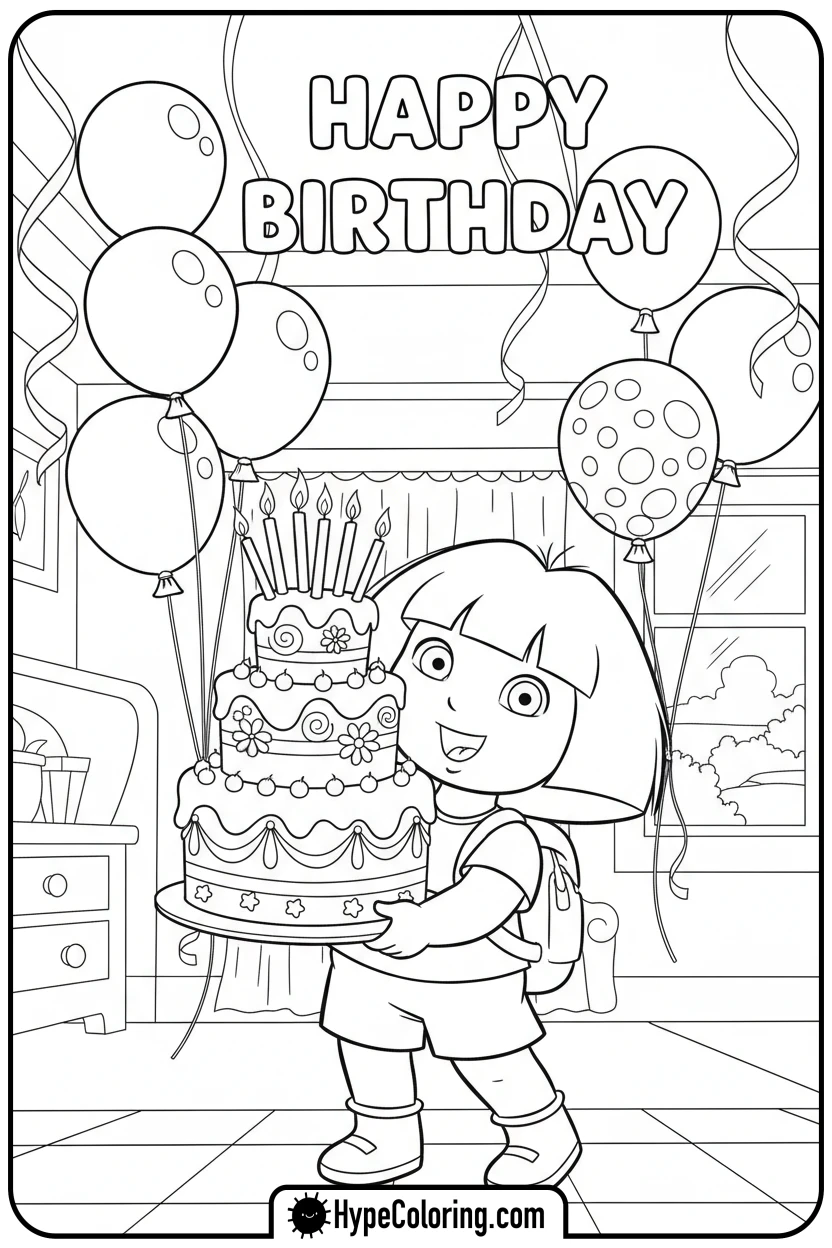 dora-holding-birthday-cake - dora the explorer coloring pages