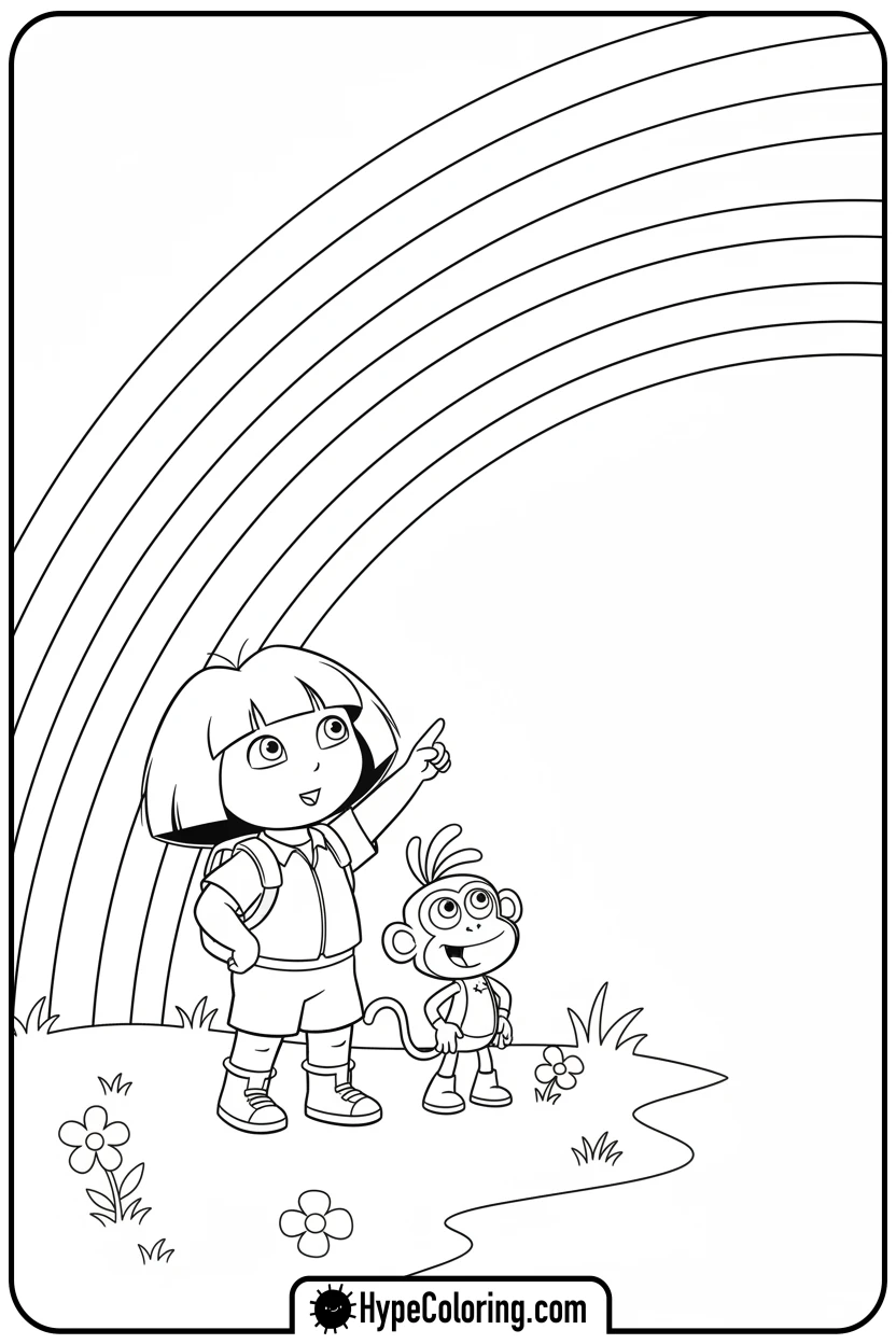 dora-and-boots-by-a-rainbow - dora the explorer coloring pages
