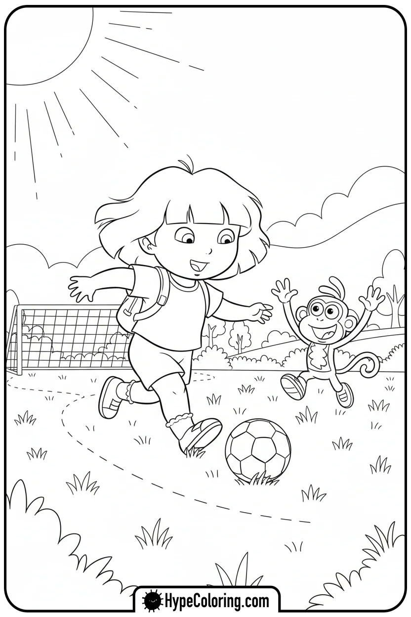 dora-playing-soccer - dora the explorer coloring pages