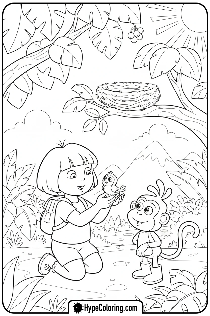 dora-helping-baby-bird - dora the explorer coloring pages