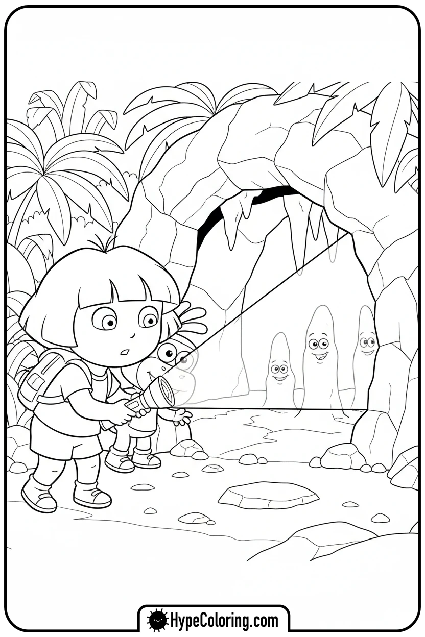 dora-exploring-a-cave - dora the explorer coloring pages