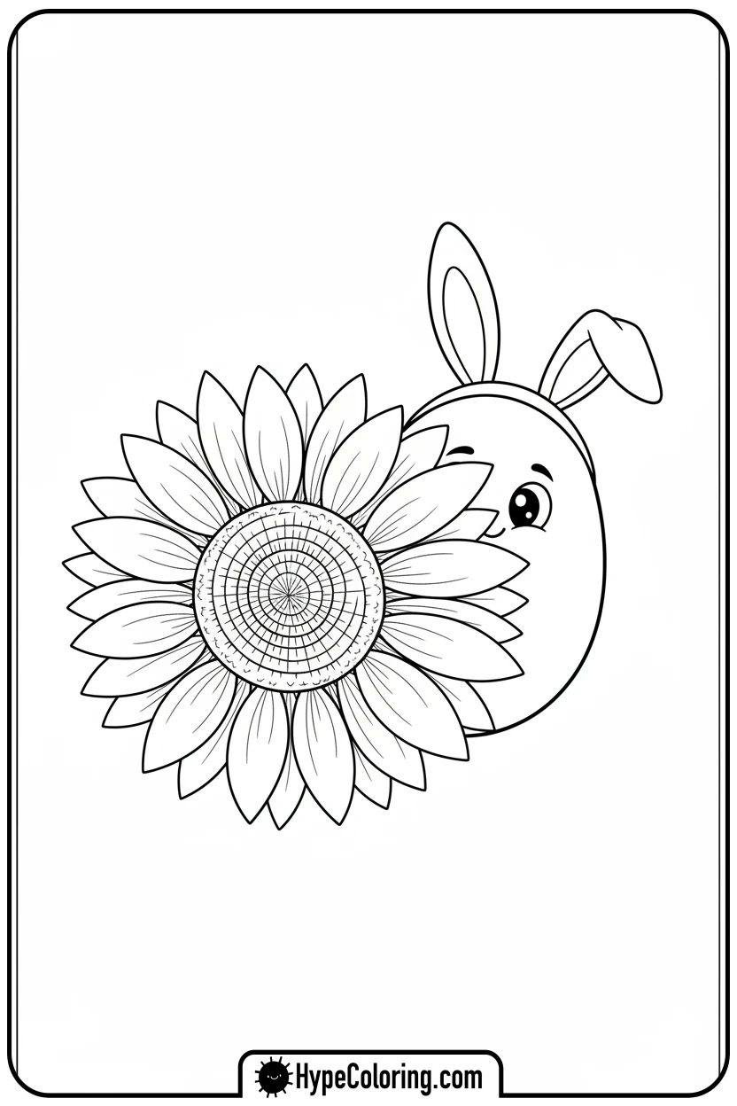 Click to download PDF easter-egg-hiding-behind-sunflower - easter egg coloring pages
