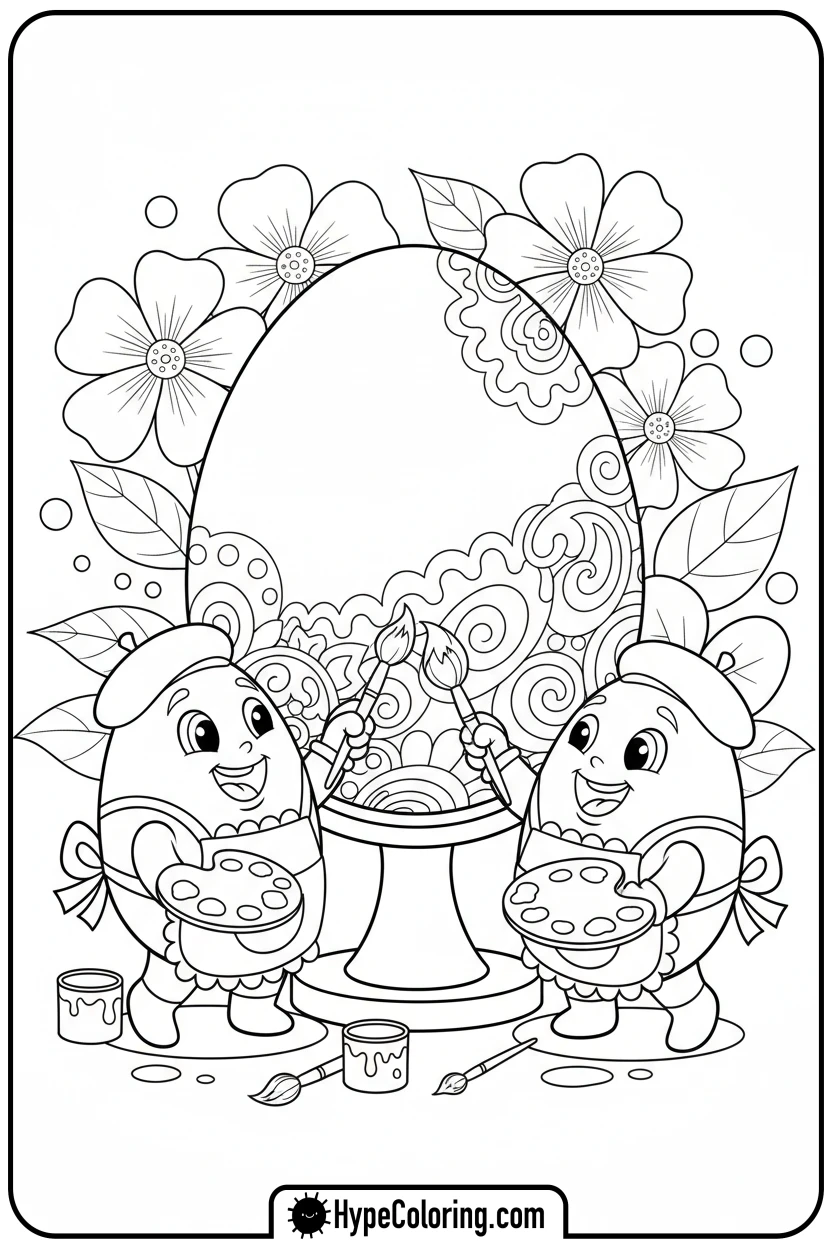 Click to download PDF easter-eggs-having-a-painting-party - easter egg coloring pages
