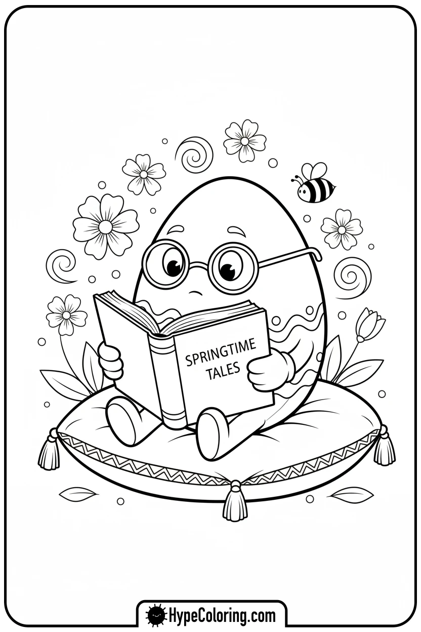 Click to download PDF easter-egg-reading-a-book - easter egg coloring pages