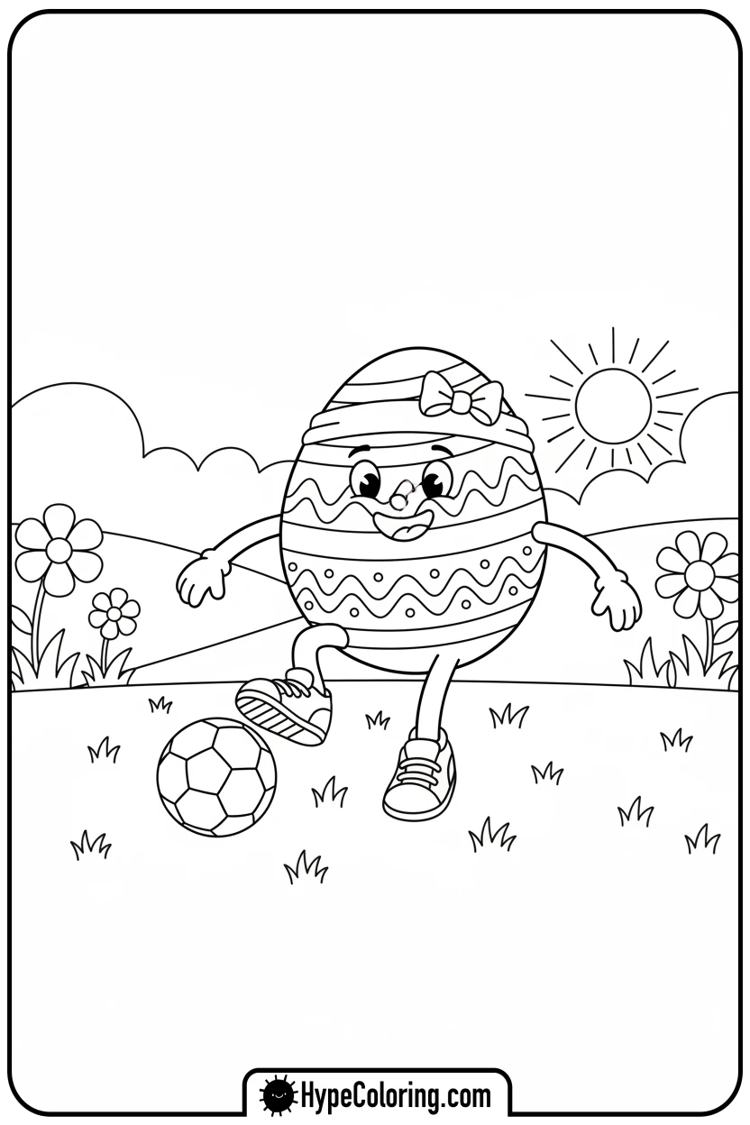 Click to download PDF sporty-easter-egg-playing-soccer - easter egg coloring pages