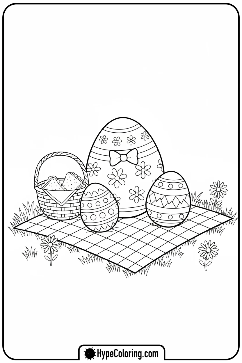 Click to download PDF easter-egg-family-picnic - easter egg coloring pages