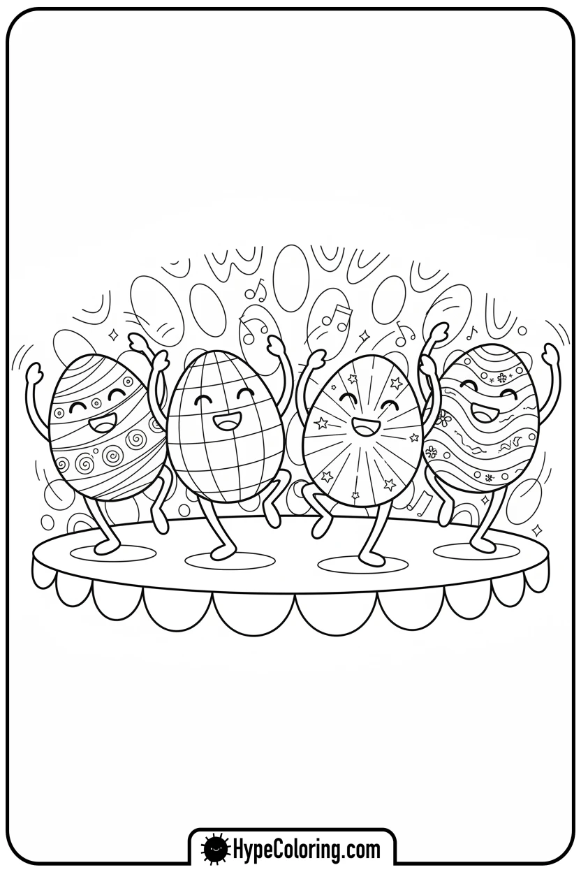 Click to download PDF easter-eggs-dancing - easter egg coloring pages