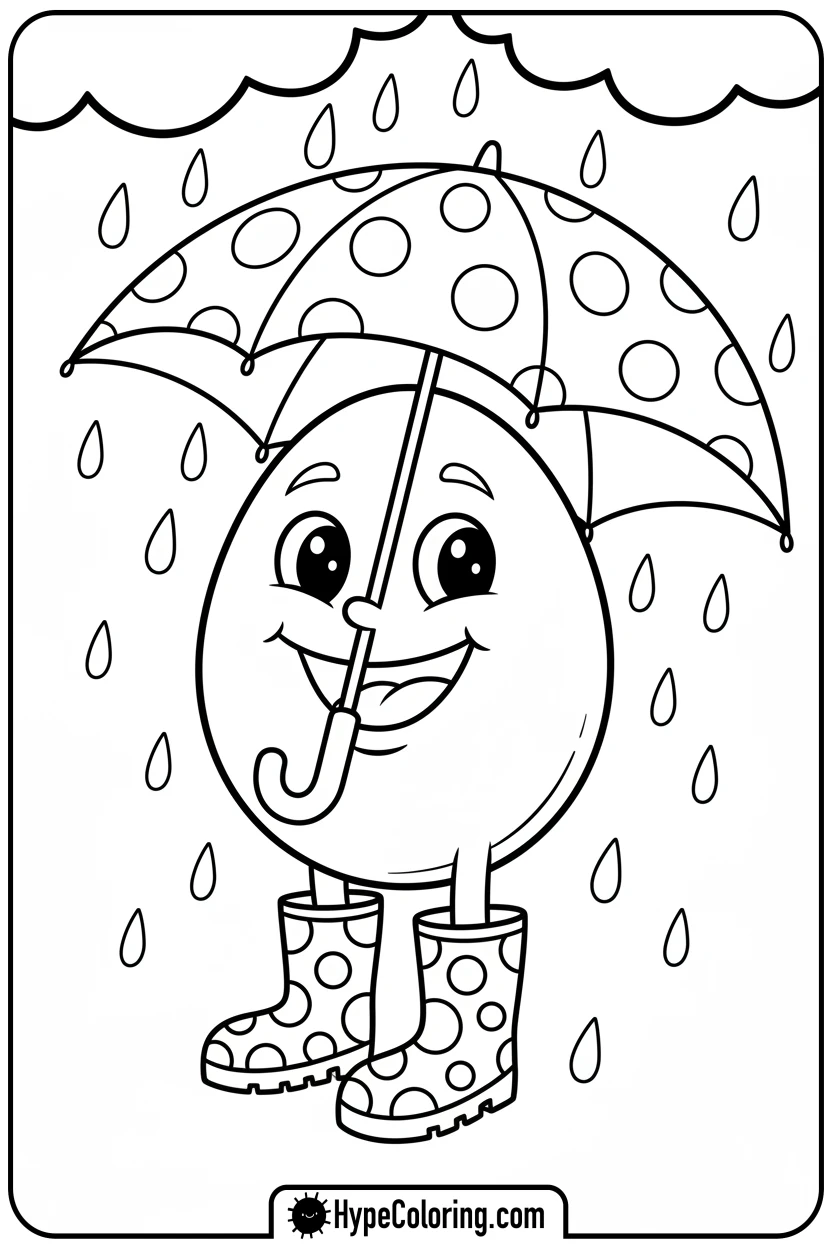Click to download PDF easter-egg-under-umbrella-in-rain - easter egg coloring pages