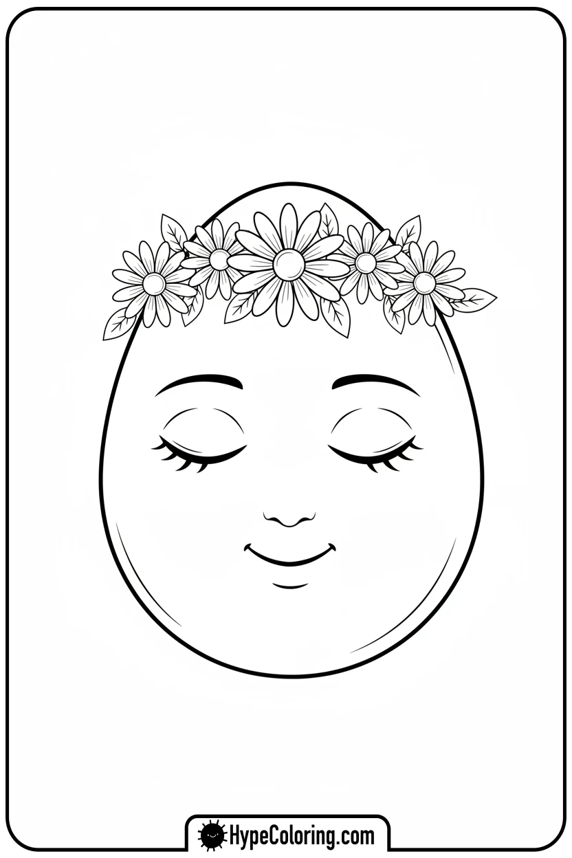 Click to download PDF easter-egg-wearing-a-flower-crown - easter egg coloring pages
