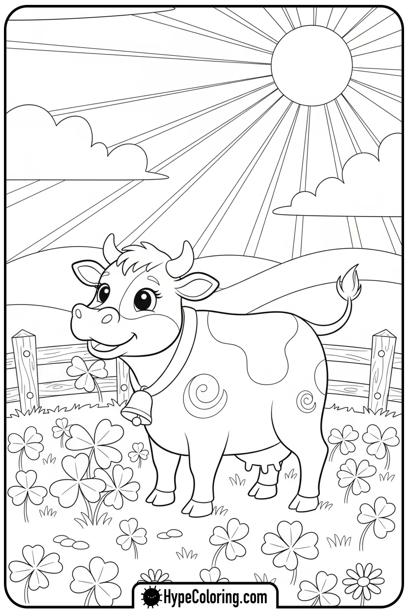 cow-eating-clover - farm animal coloring pages
