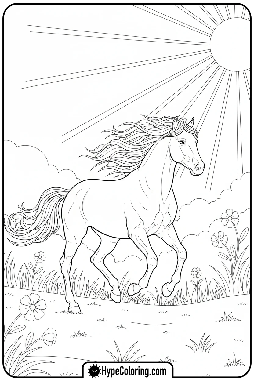 galloping-horse-in-field - farm animal coloring pages