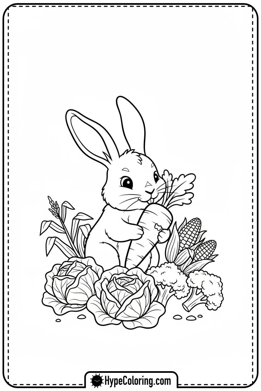rabbit-eating-carrot - farm animal coloring pages