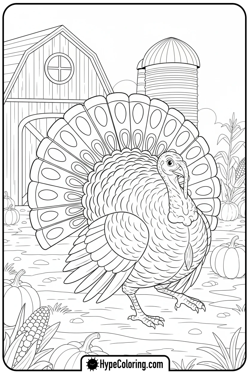 turkey-strutting - farm animal coloring pages