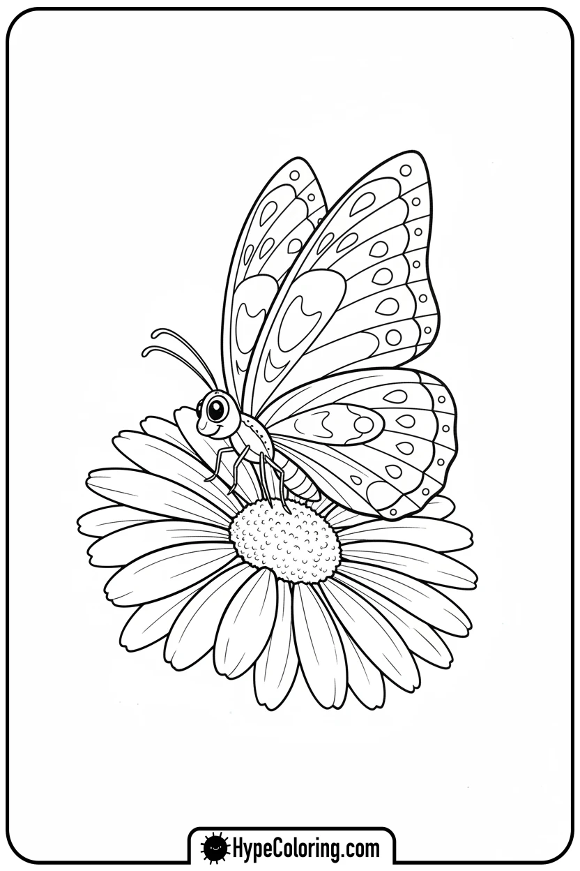 butterfly-on-a-daisy - free butterfly coloring pages